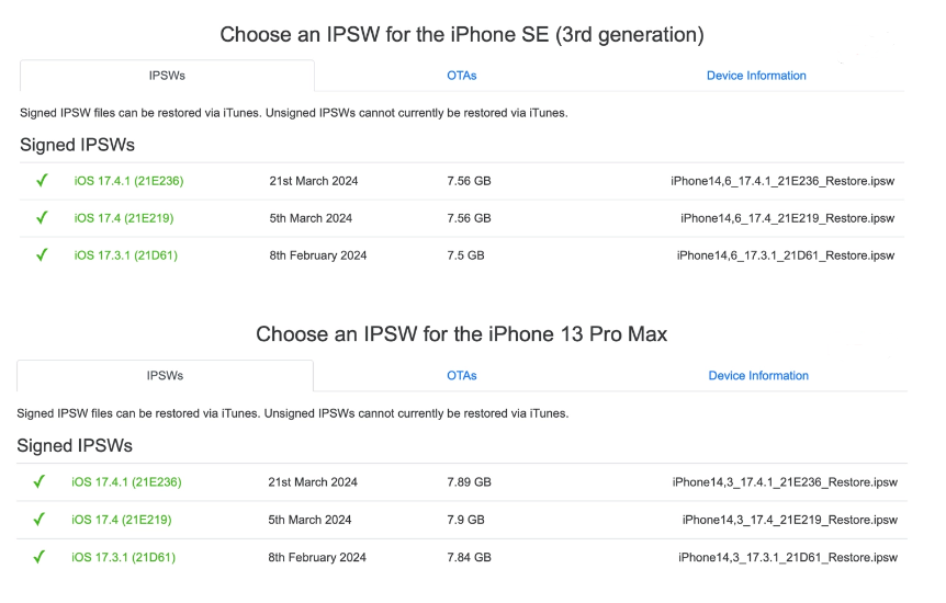 iOS 17.3.1 开放验证通道，iPhone XS-15 系列机型降级操作方法