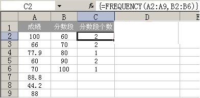 Excel中frequency分数段函数使用操作内容