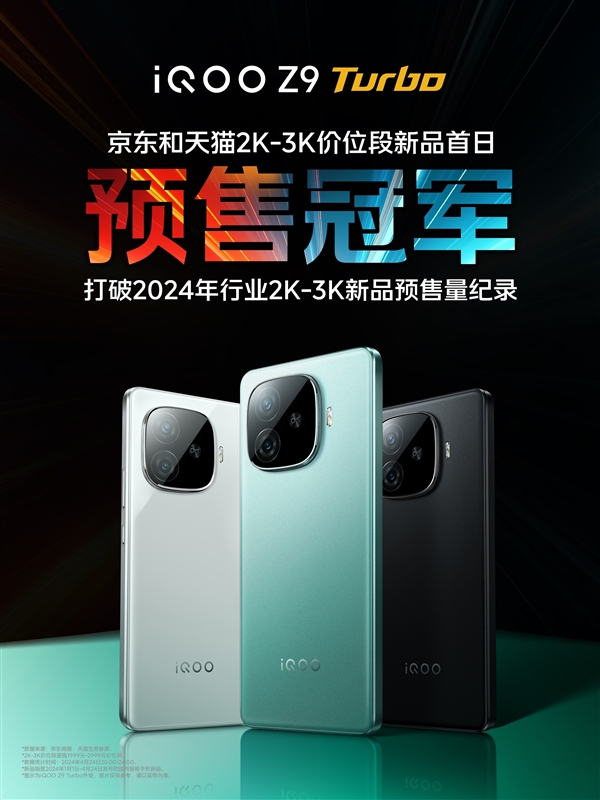 最火骁龙8s Gen3手机！iQOO Z9 Turbo获京东天猫2K-3K价位预售冠军
