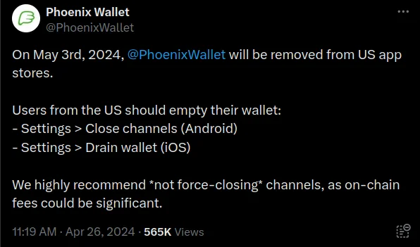 Phoenix 钱包因监管不确定性暂停为美国用户提供服务